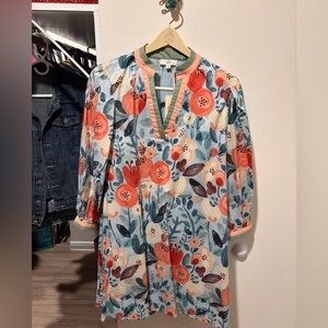 Entro Multicolor Floral Dress with V-Neck